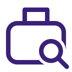 Suitcase and magnifying glass icon